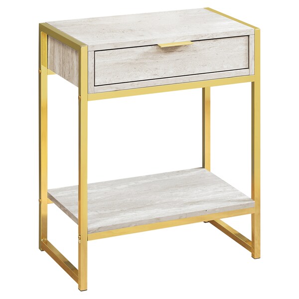 Accent Table - 24"H / Beige Marble / Gold Metal